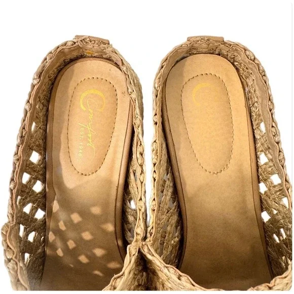 Comfort est. 1946 Woven Mules Women 8W Natural Boho Straw Block Heel Shoes - Picture 4 of 16